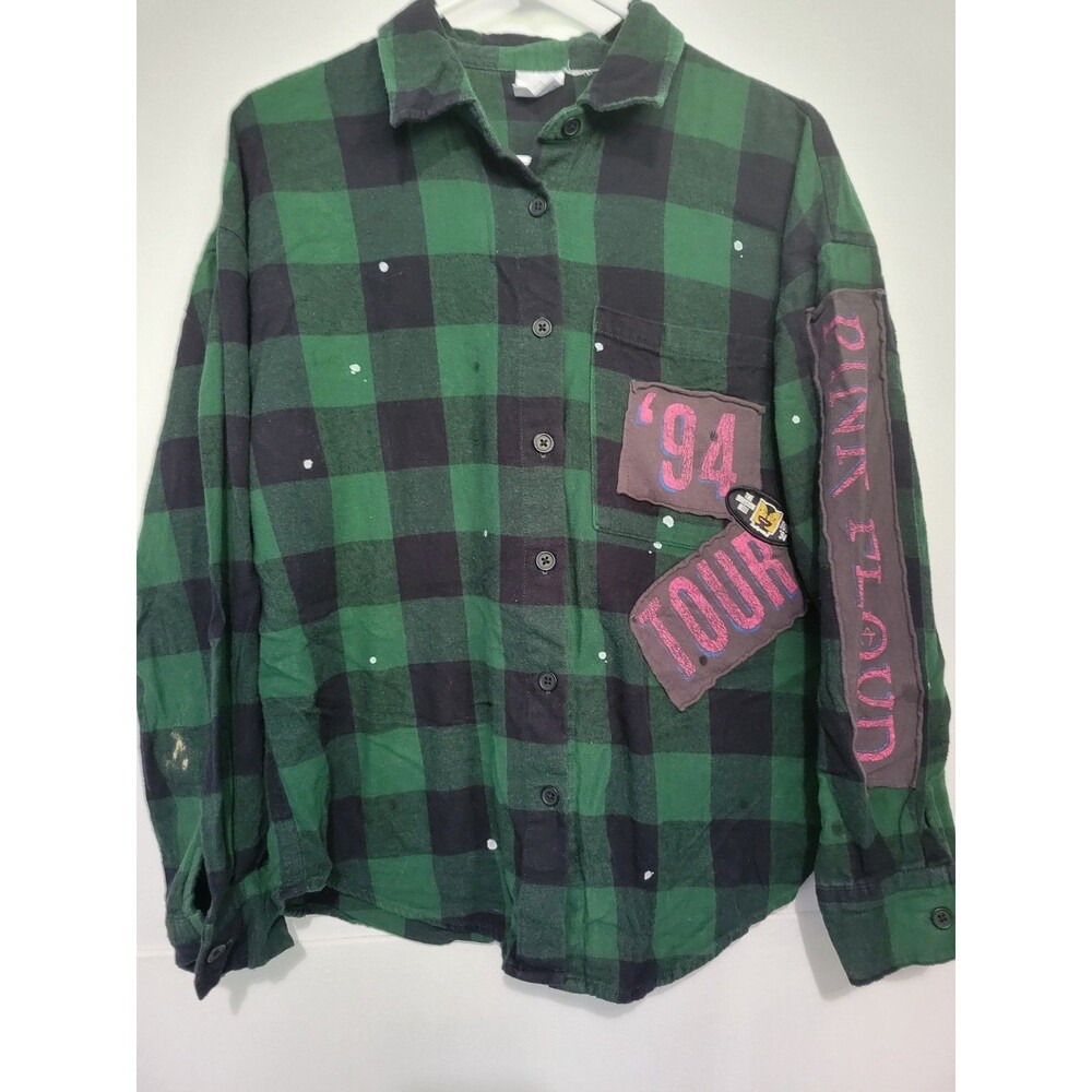 Pink Floyd The Division Bell Tour 94 Upcycled Flannel Shirt Green M?